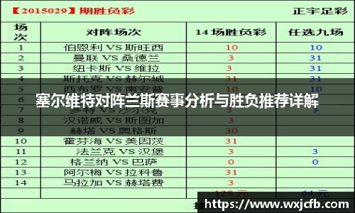 塞尔维特对阵兰斯赛事分析与胜负推荐详解